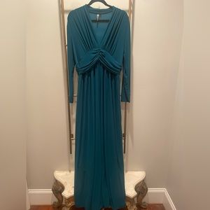 Koh Koh emerald green v neck evening dress.